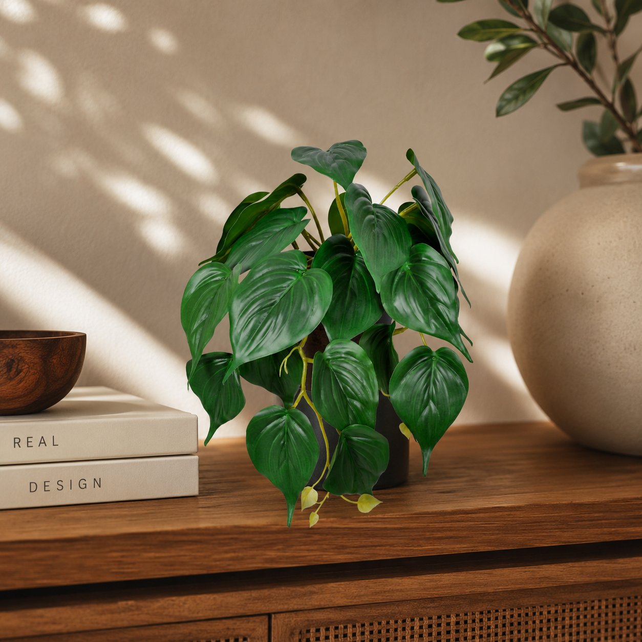 Planta Decorativa Pendente Filodendro Coração 22 Folhas com Vaso 20x19cm Toque Real