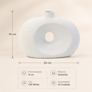 Vaso Decorativo Oval Texturizado com Furo em Dolomita Off White 20cm
