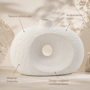 Vaso Decorativo Oval Texturizado com Furo em Dolomita Off White 20cm
