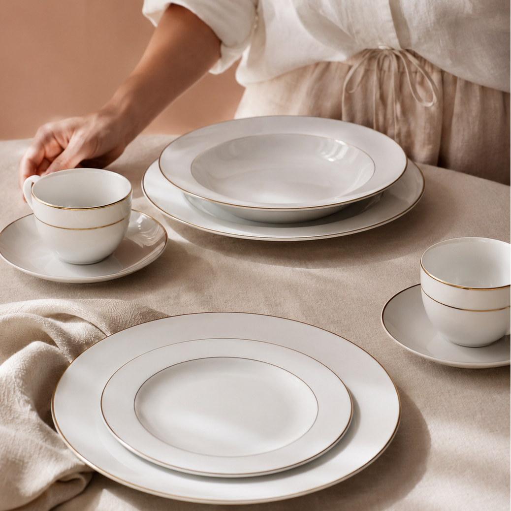 Aparelho de jantar Majesty Gold em porcelana 42 peças