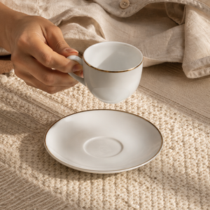 Kit De 6 Xicara e Pires Café Legacy Gold Em Porcelana 90ml