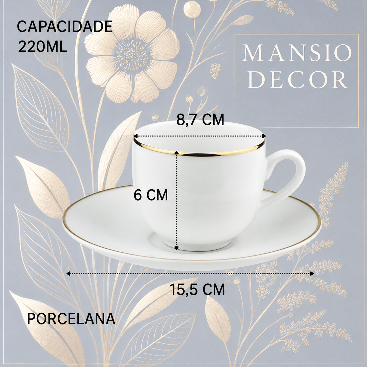 Jogo 6 Xicaras E Pires Chá Cafe Legacy Gold Porcelana 220ml