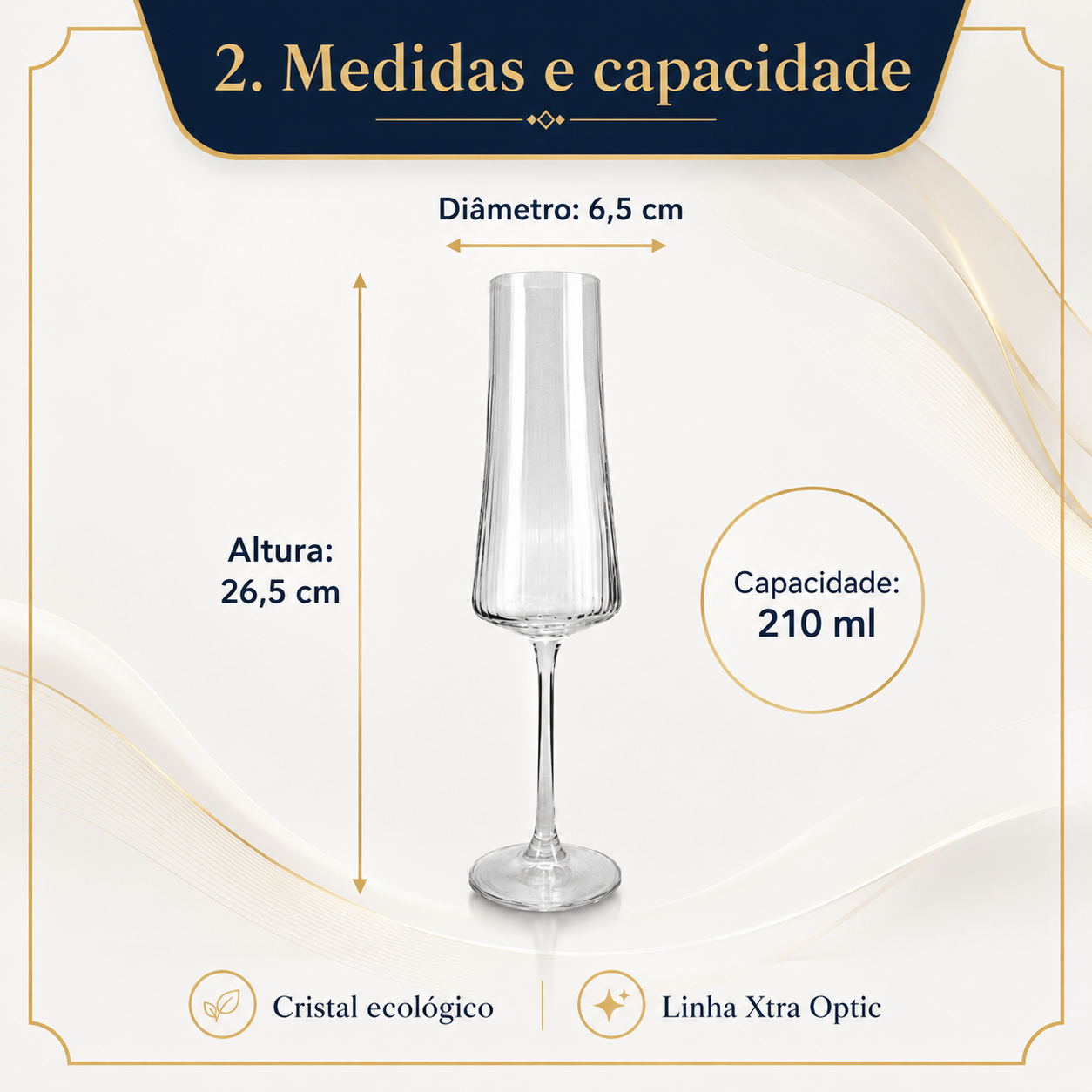Jogo de 6 tacas para champanhe Xtra Optic em cristal ecologico canelado 210ml