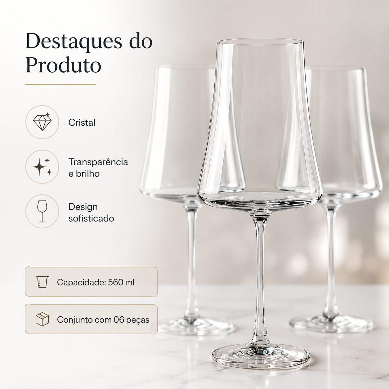 Jogo de 6 taças de cristal Xtra 560ml Bohemia Vinho