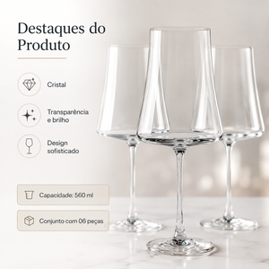 Jogo de 6 taças de cristal Xtra 560ml Bohemia Vinho