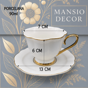 Jogo de 6 xícaras p/café Mon Charman com borda dourada (90ml) branco