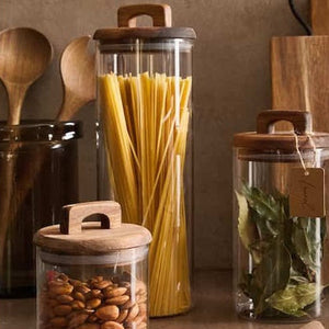 Porta Mantimento de Vidro Borossilicato com Tampa de Bambu 1,8L