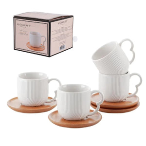 Jogo de 4 Xícaras de Cerâmica para Café com Pires de Bambu Oásis 90ml