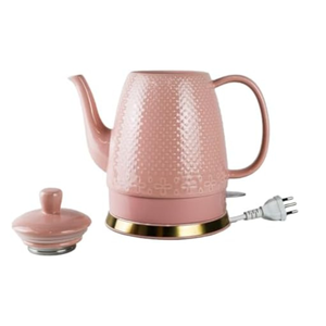 Chaleira Elétrica de Porcelana Elegance Rosa Flor e Poá com Base Dourada 1,5L