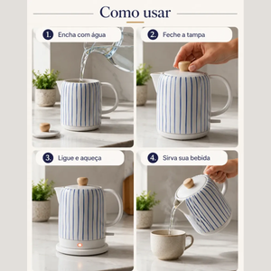 Chaleira Elétrica de Porcelana Elegance Listrada Azul 1L