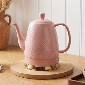 Chaleira Elétrica de Porcelana Elegance Rosa Flor e Poá com Base Dourada 1,5L