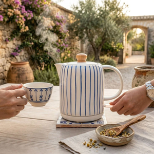Chaleira Elétrica de Porcelana Elegance Listrada Azul 1L