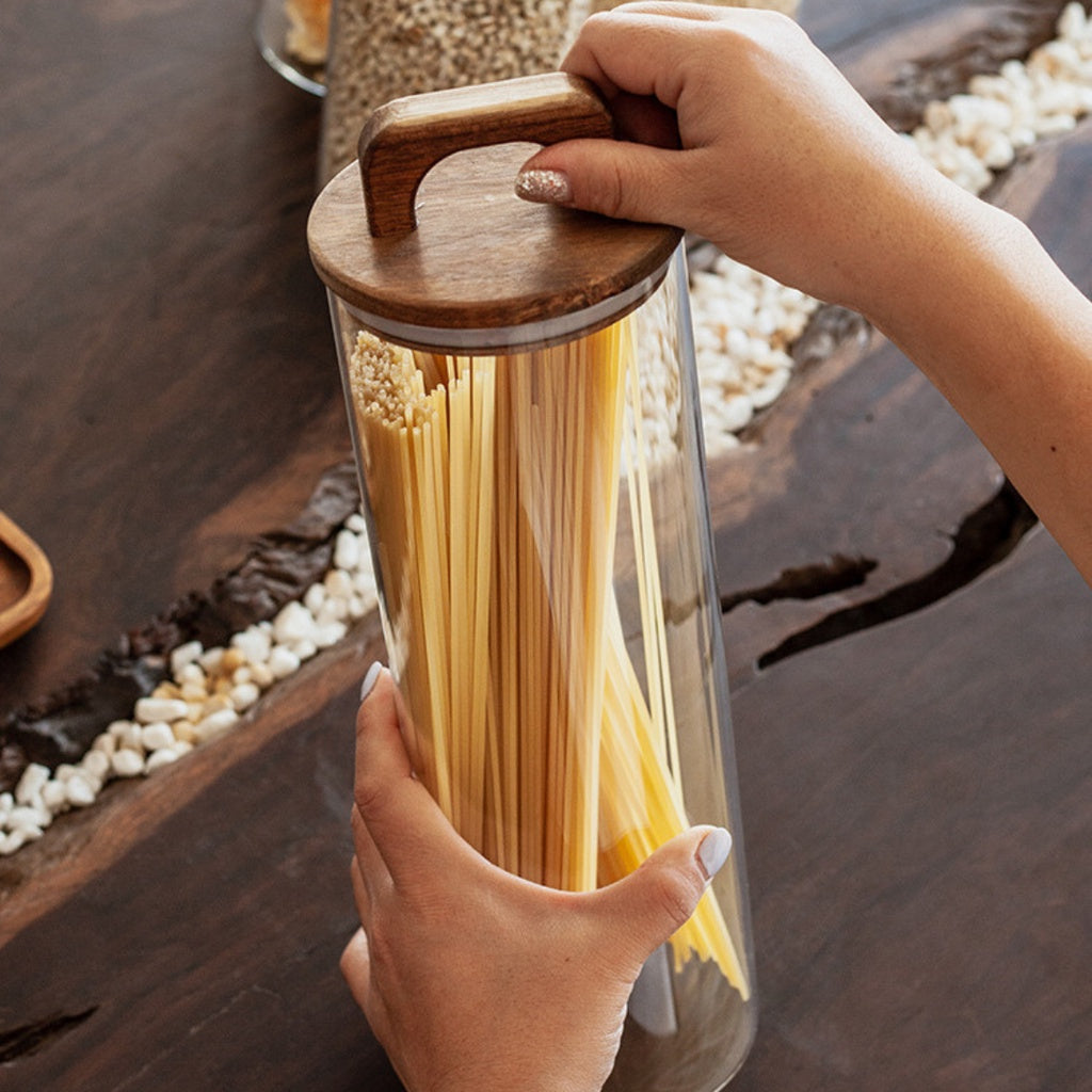 Porta Mantimento de Vidro Borossilicato com Tampa de Bambu 1,8L