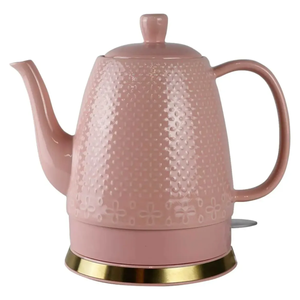 Chaleira Elétrica de Porcelana Elegance Rosa Flor e Poá com Base Dourada 1,5L