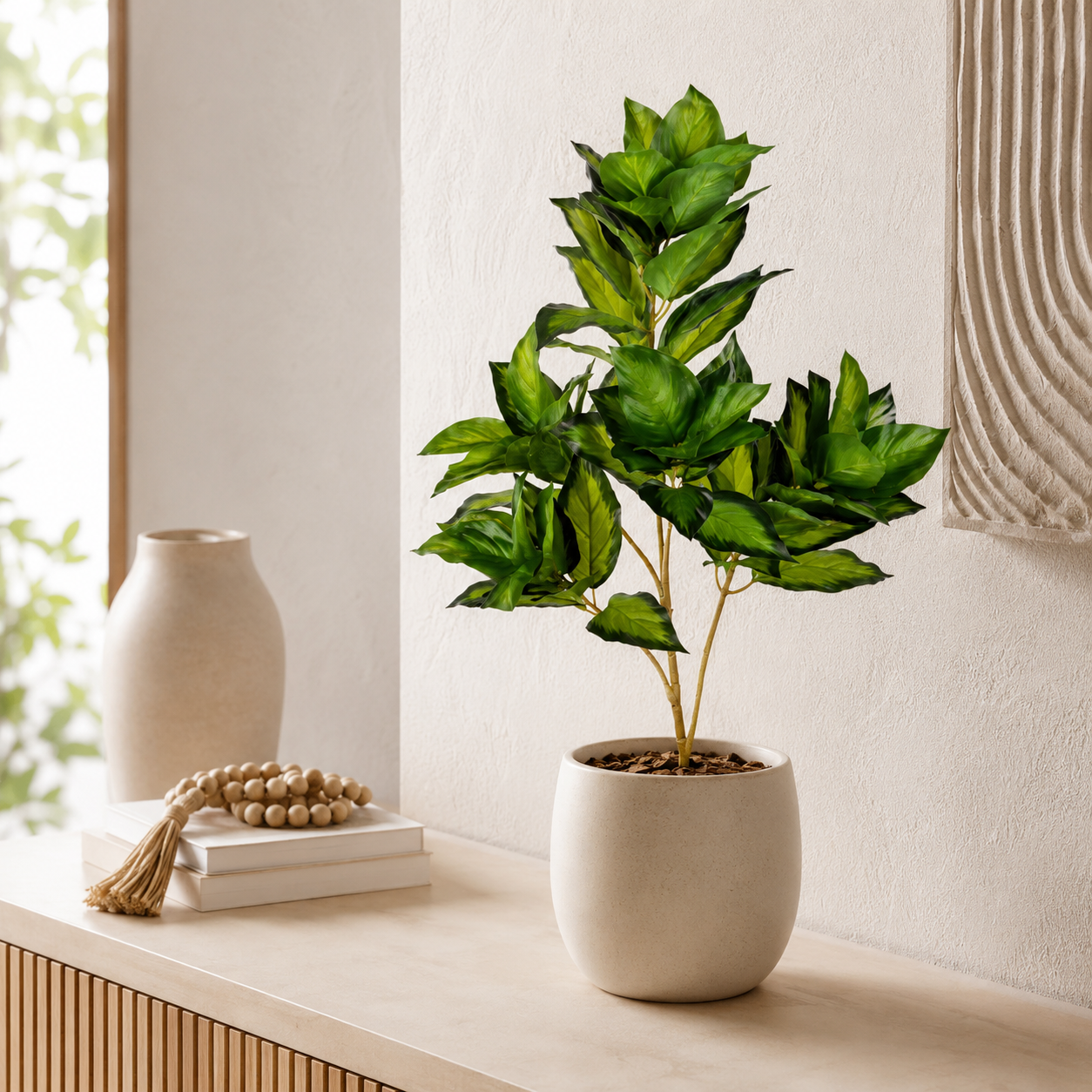 Planta Artificial Dracena Variegada 5 Hastes com Vaso 75cm