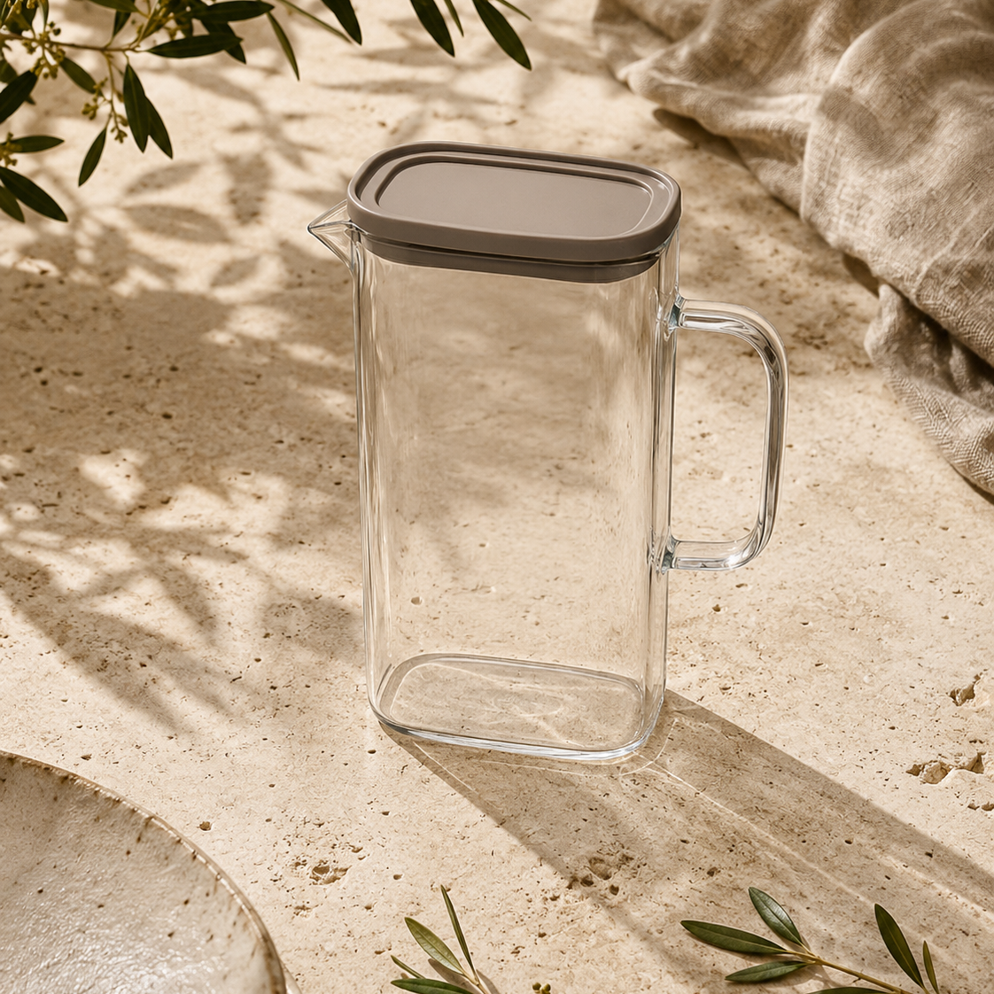 Jarra de Vidro Borossilicato Quadrada 1,5L com Tampa de Silicone