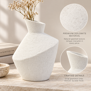 Vaso Decorativo Médio Detalhe Diagonal em Dolomita Off White 17cm