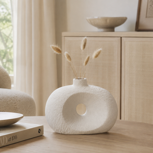 Vaso Decorativo Oval Texturizado com Furo em Dolomita Off White 20cm