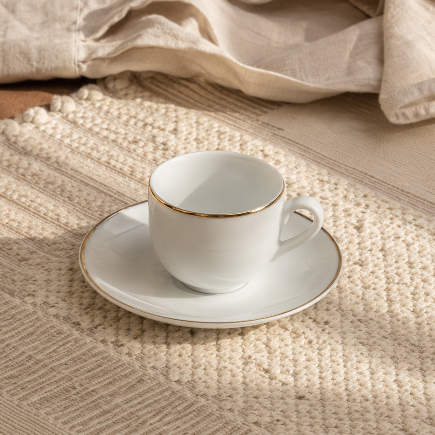 Kit De 6 Xicara e Pires Café Legacy Gold Em Porcelana 90ml