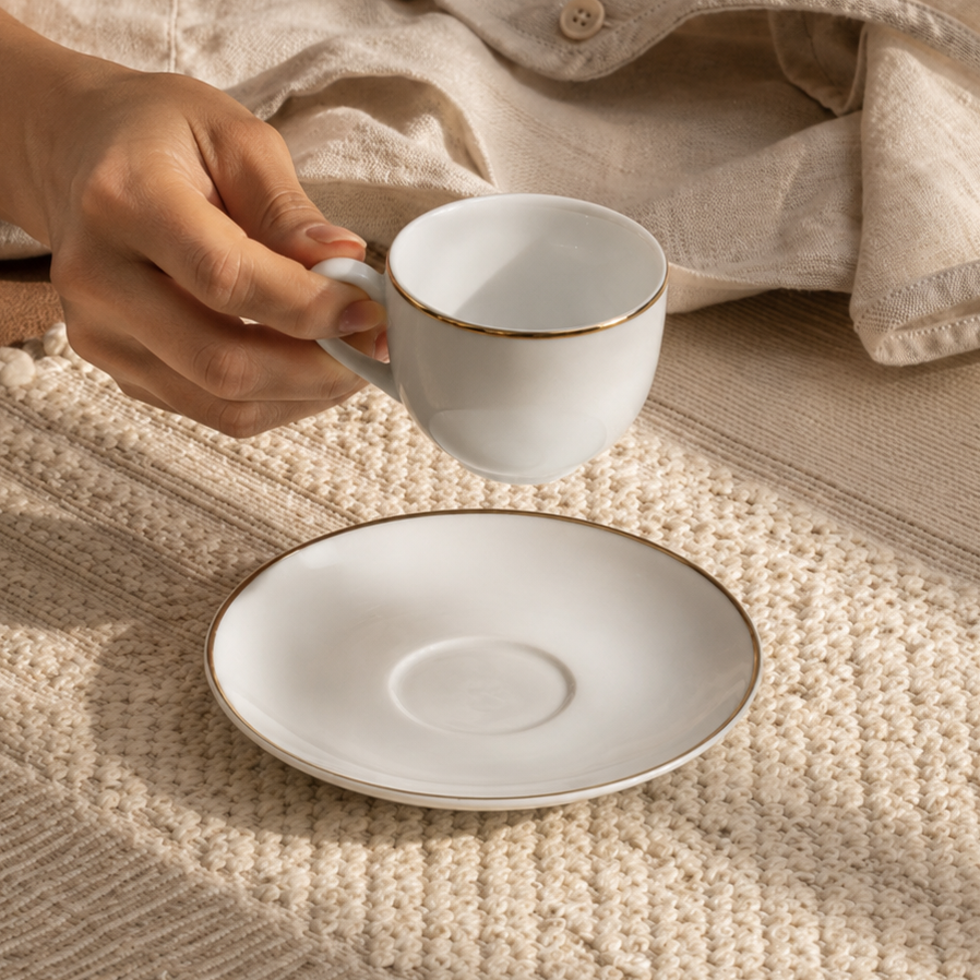 Kit De 6 Xicara e Pires Café Legacy Gold Em Porcelana 90ml