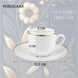 Kit De 6 Xicara e Pires Café Legacy Gold Em Porcelana 90ml