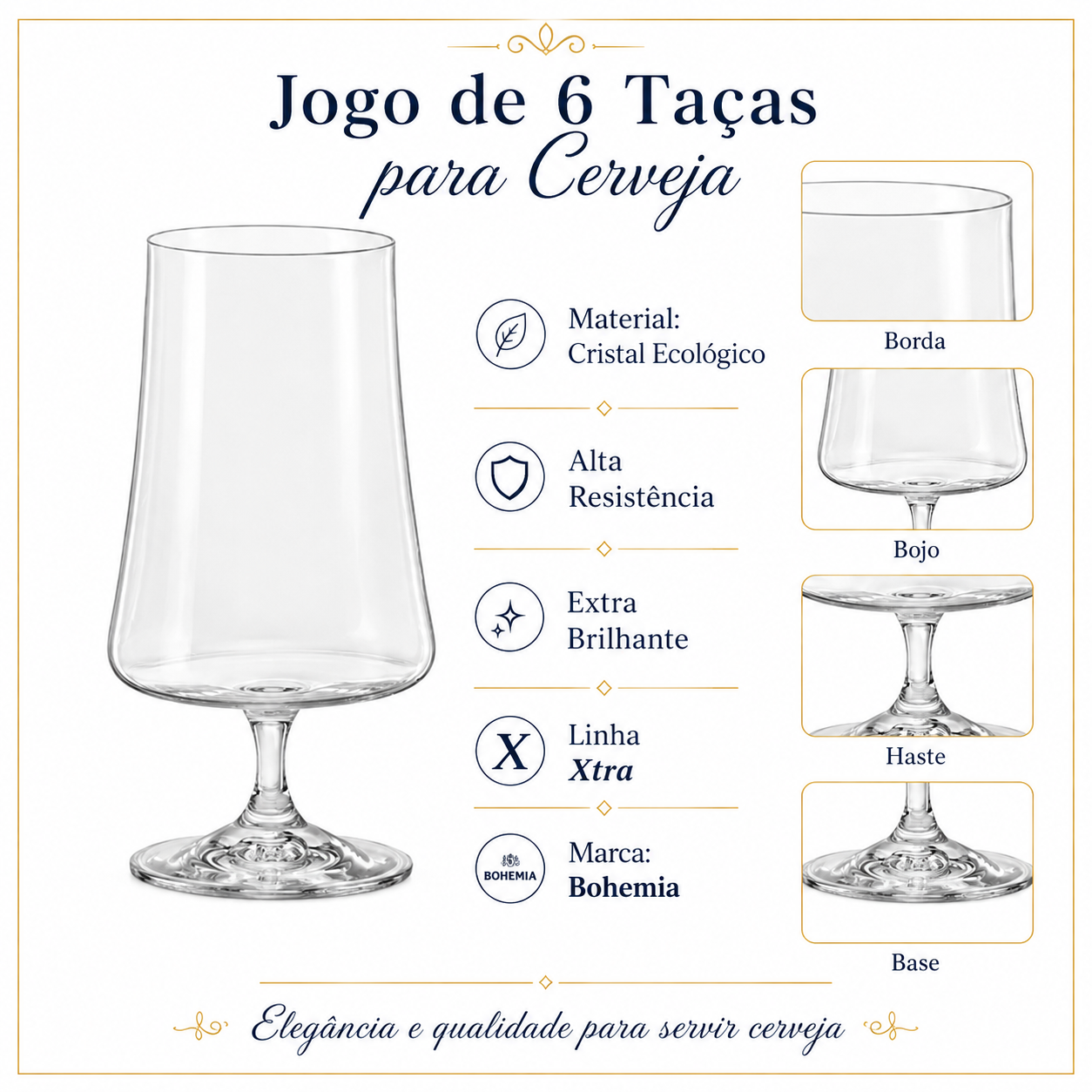Jogo de 6 taças para cerveja Xtra em cristal ecologico 380ml