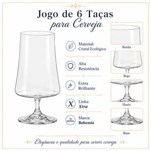 Jogo de 6 taças para cerveja Xtra em cristal ecologico 380ml