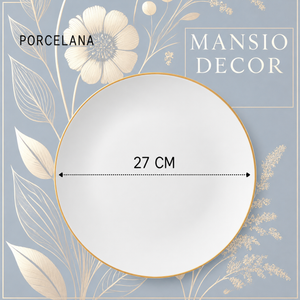 Jogo 6 Pratos Raso Porcelana Borda Dourada 27cm Legacy Gold