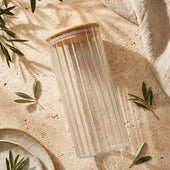 Porta Mantimento Canelado de Vidro Borossilicato com Tampa de Bambu 1,5L - Dynasty