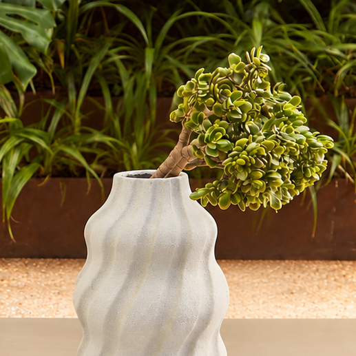 Vaso Decorativo Orgânico Ondulado Texturizado em Dolomita Branco 26cm
