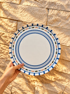 Jogo de 6 Pratos Rasos em Porcelana Marine Estampa Peixes Mediterrâneo 27CM
