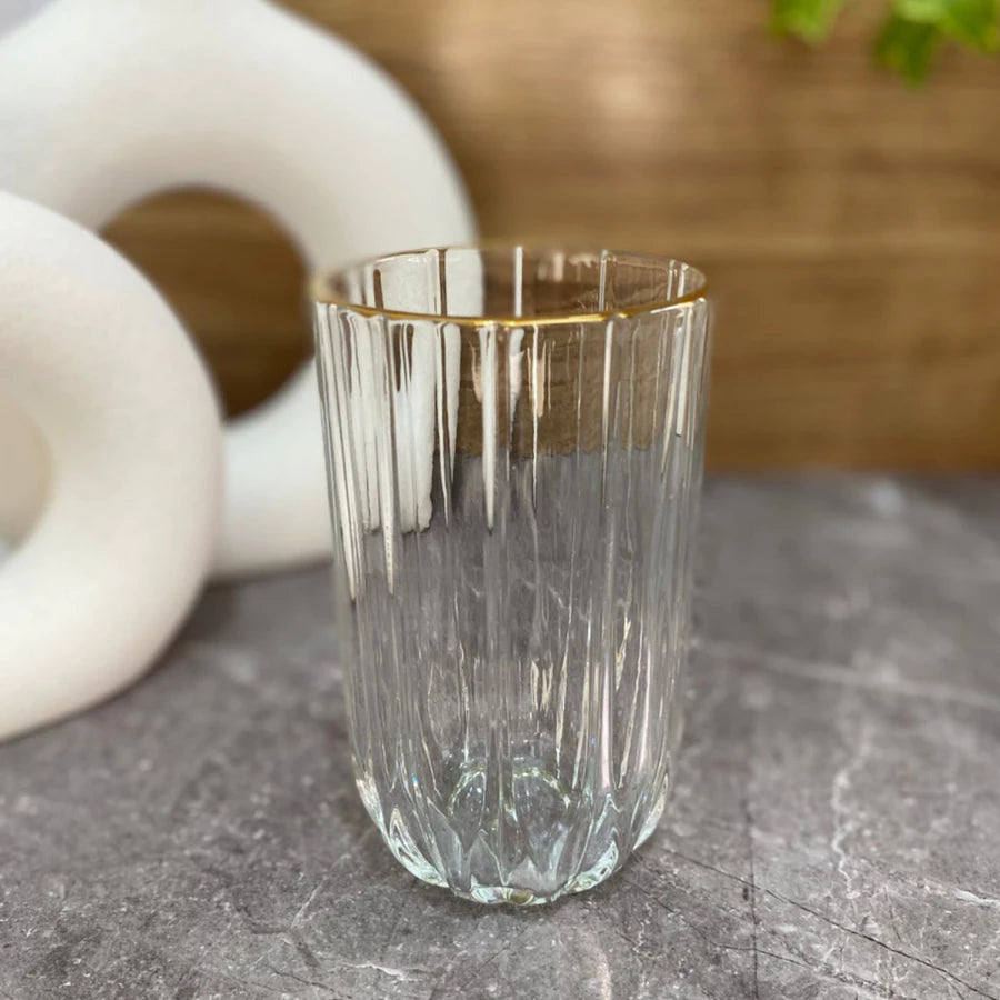 Jogo de 6 Copos Altos Refinatto em Cristal Ecológico Borda Dourada 400ml