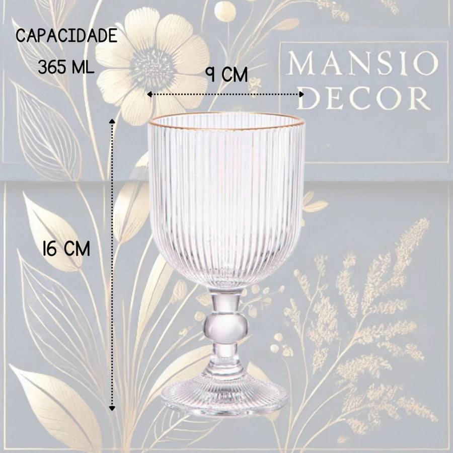Jogo de 6 Taças de Vidro para Vinho Cameratta Borda Filete Dourado 365ml