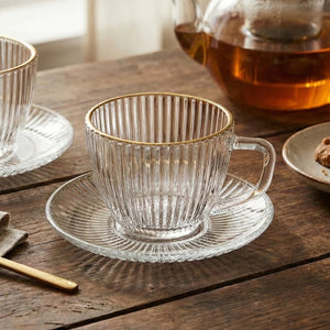 Jogo de 6 Xícaras de Vidro Graffiato Borda Dourada para Chá 230ml