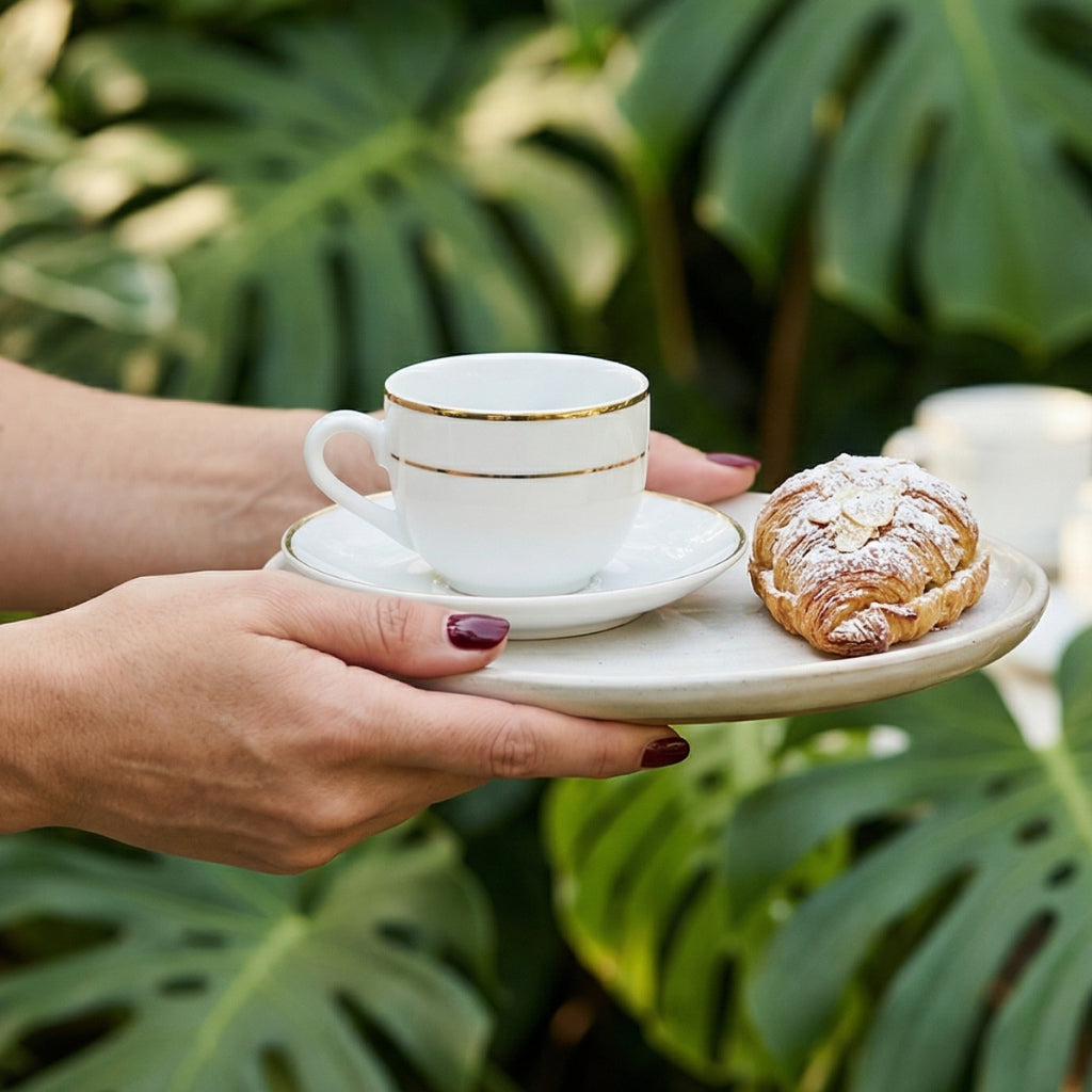 Jogo De 6 Xicaras E Pires Cafe Majesty Gold Em Porcelana 90ml