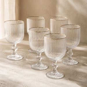 Jogo de 6 Taças de Vidro para Vinho Cameratta Borda Filete Dourado 365ml