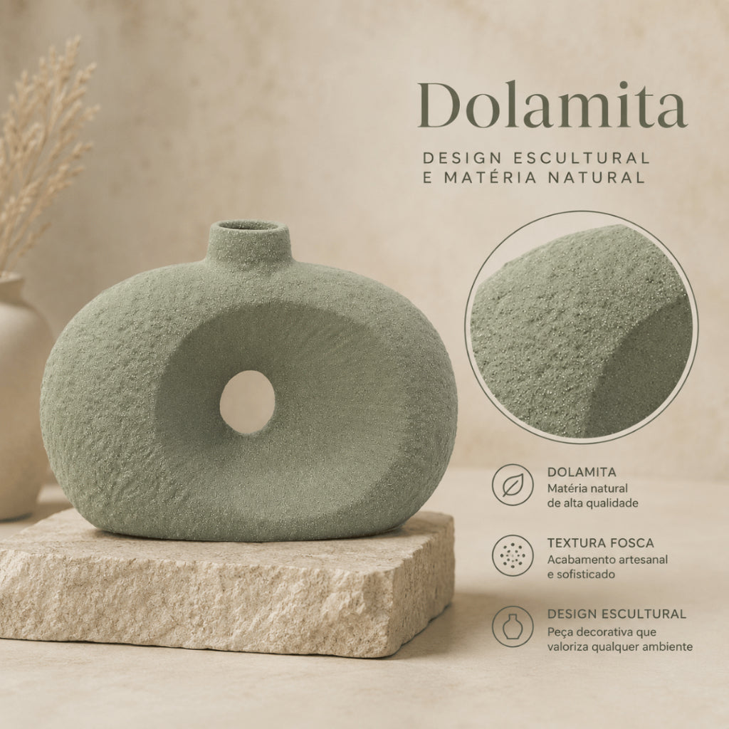 Vaso Decorativo Oval Texturizado com Furo em Dolomita Verde 20cm