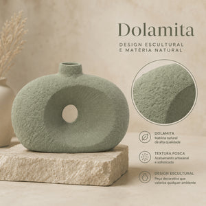 Vaso Decorativo Oval Texturizado com Furo em Dolomita Verde 20cm