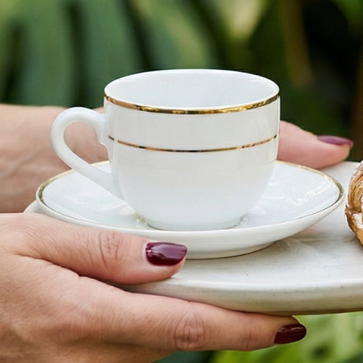 Jogo De 6 Xicaras E Pires Cafe Majesty Gold Em Porcelana 90ml
