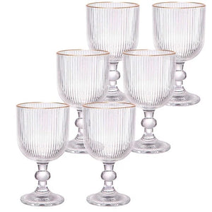 Jogo de 6 Taças de Vidro para Vinho Cameratta Borda Filete Dourado 365ml