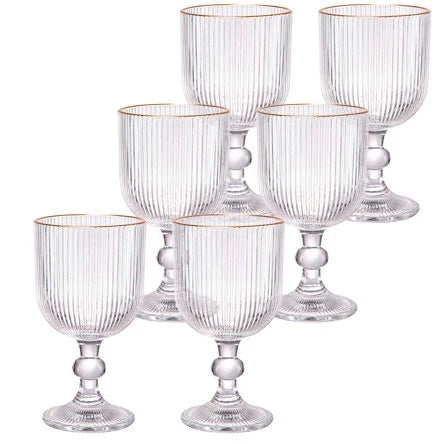Jogo de 6 Taças de Vidro para Vinho Cameratta Borda Filete Dourado 365ml