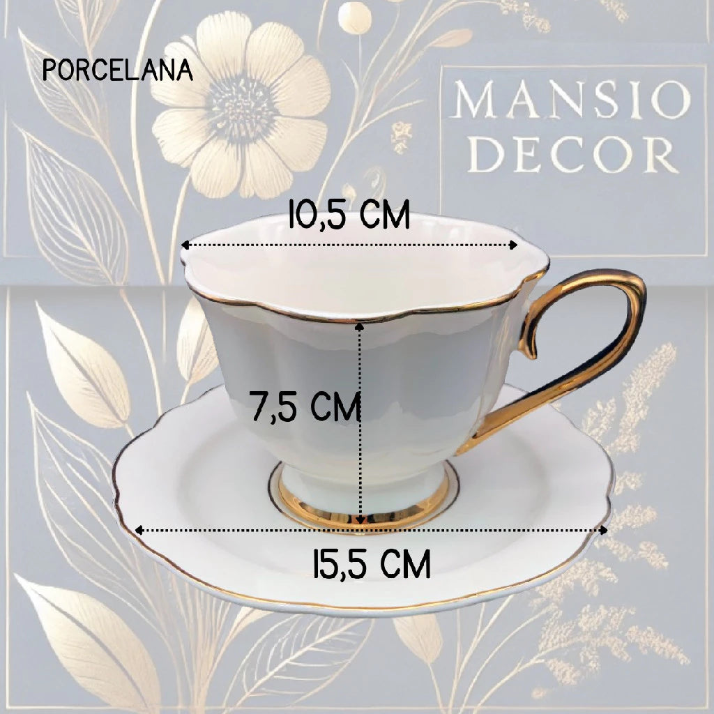 Jogo de 12 peças para chá Mon Charmant em new bone china com borda dourada 240ml branco