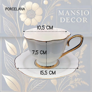 Jogo de 12 peças para chá Mon Charmant em new bone china com borda dourada 240ml branco