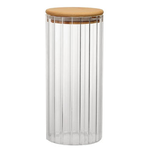 Porta Mantimento Canelado de Vidro Borossilicato com Tampa de Bambu 1,5L - Dynasty Full Fit