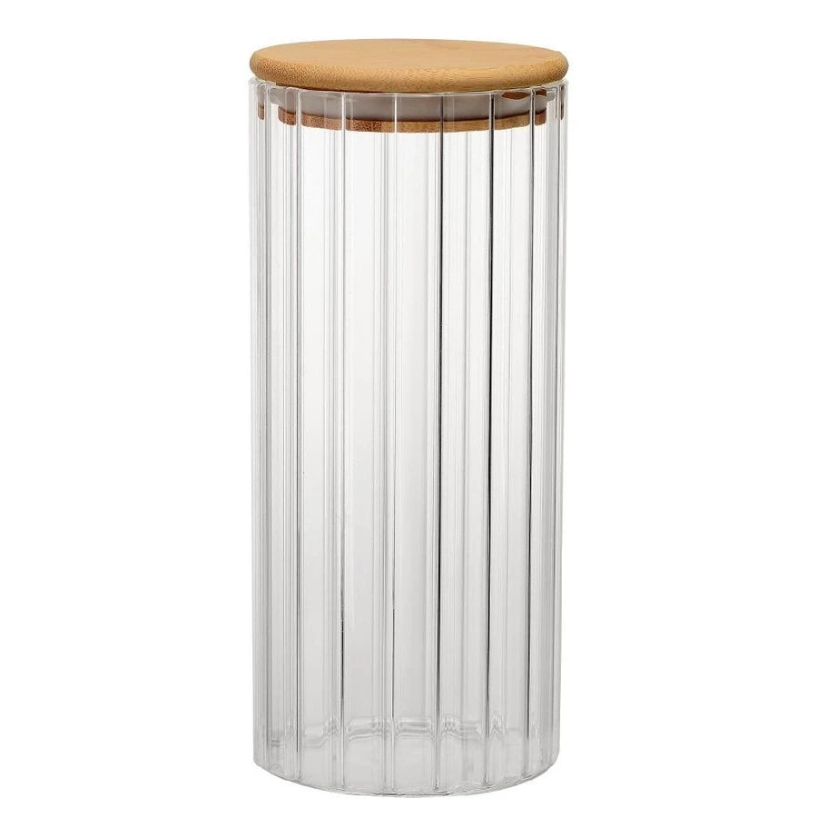 Porta Mantimento Canelado de Vidro Borossilicato com Tampa de Bambu 1,5L - Dynasty Full Fit