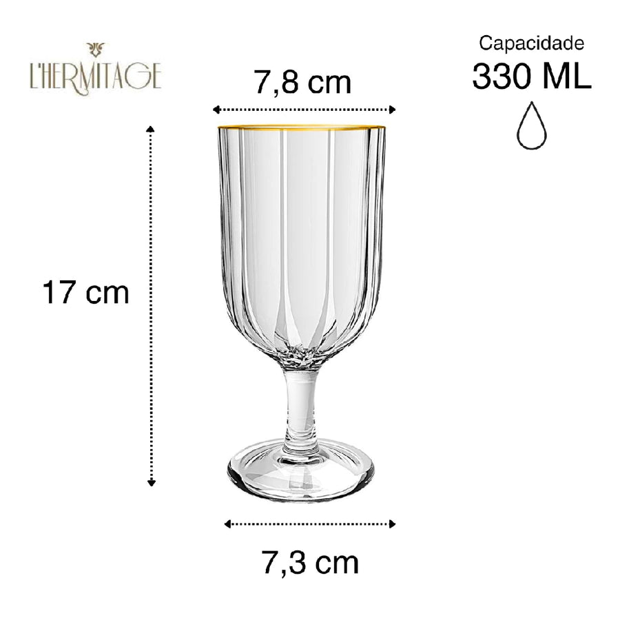 Jogo de 6 Taças Refinatto Borda Dourada 330ml